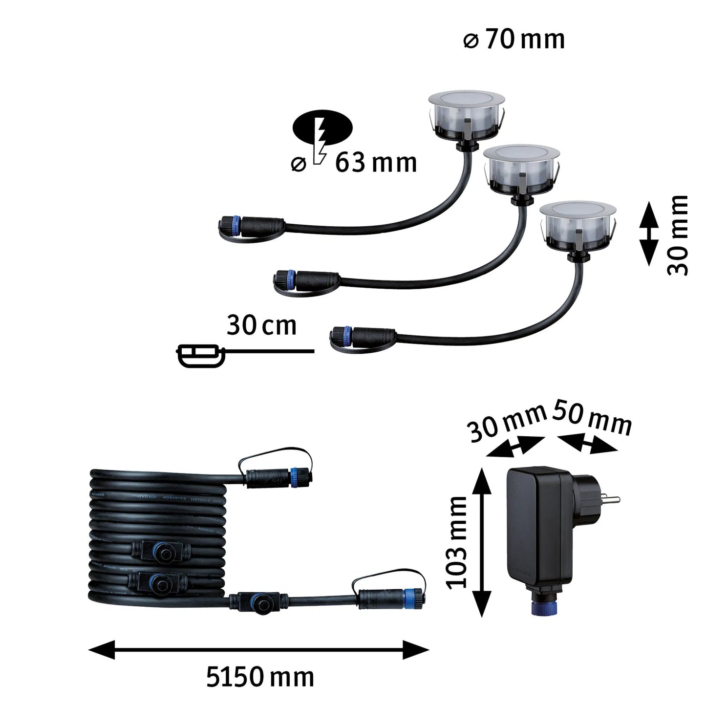 Plug & Shine LED-grondinbouwlamp Floor Eco Basisset IP67 3000K 3x2W 21VA Zilver