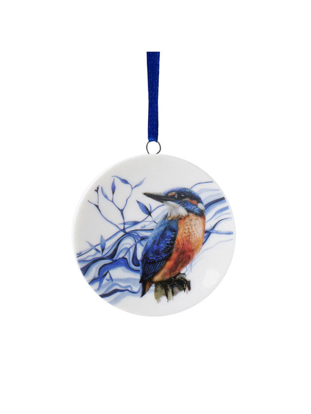 Heinen delftsblauw ornament ijsvogel