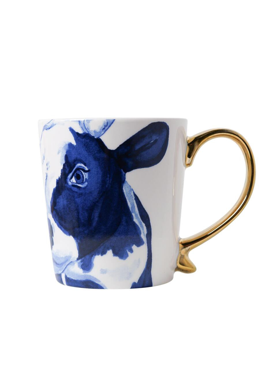 Heinen delftsblauw mok koe goud