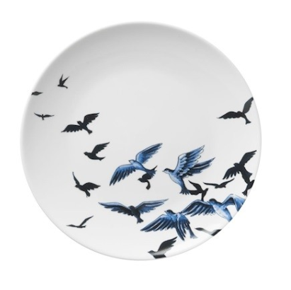 Heinen delftsblauw wandbord vogels