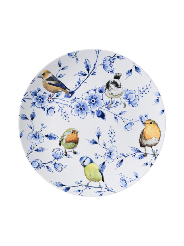Heinen delftsblauw wandbord bosvogels met bloemen