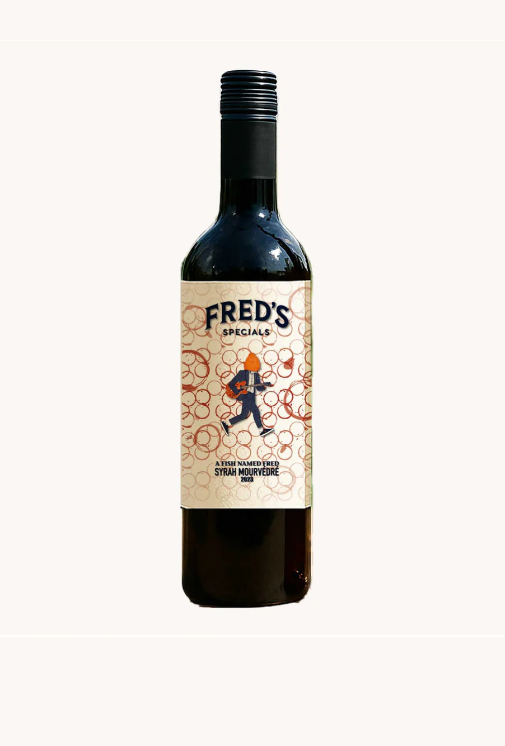Fred's special wine, red, a Fish named Fred