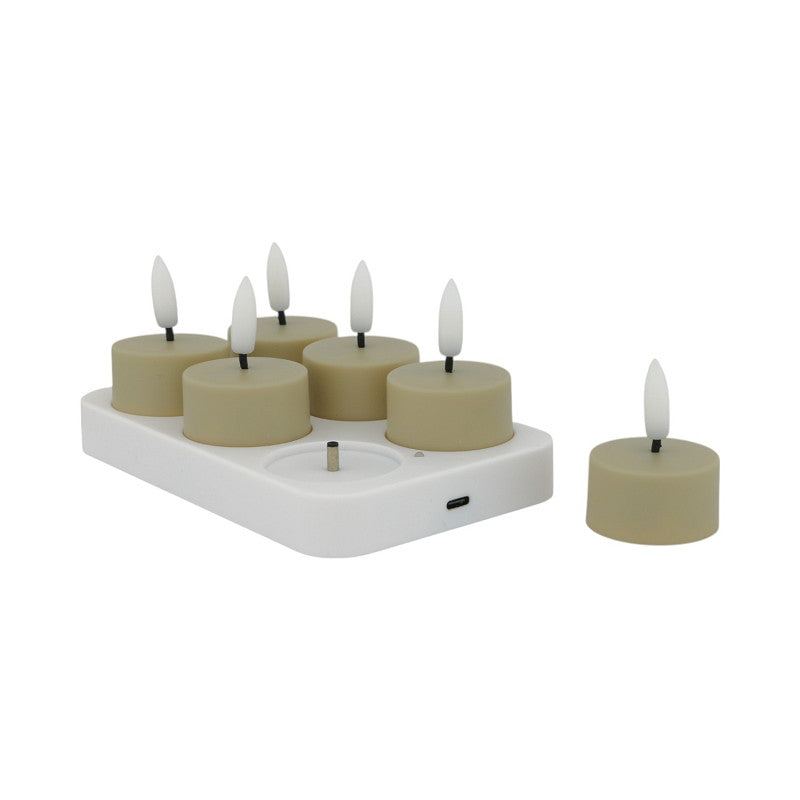 LED Kaars Tealight Set 6 LED - USB-C - Greige