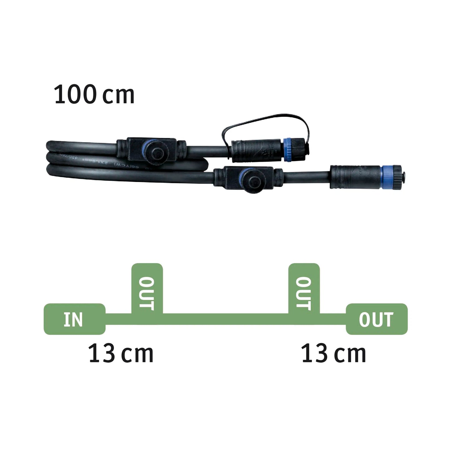 Plug & Shine Kabel 1m 3 uitgangen IP68 Zwart