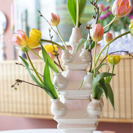 Heinen stapelvaas Tulpenvaas Stapelgekte - Parelmoer - bodem - 17 cm